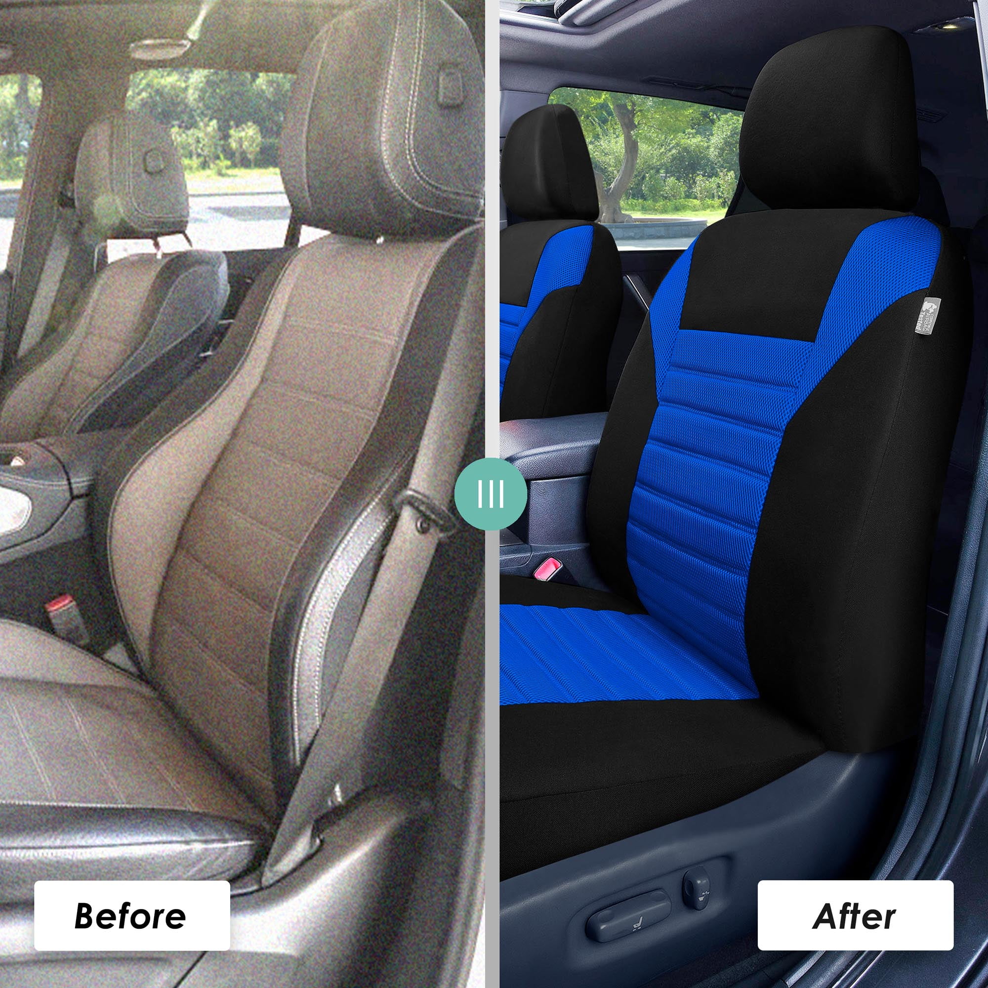FH Group 3 Row Universal Fit Car Seat Covers Premium 3D Air Mesh with Removable Headrest,  Airbag Compatible for SUV, Sedan, Van Blue - 7 Seater