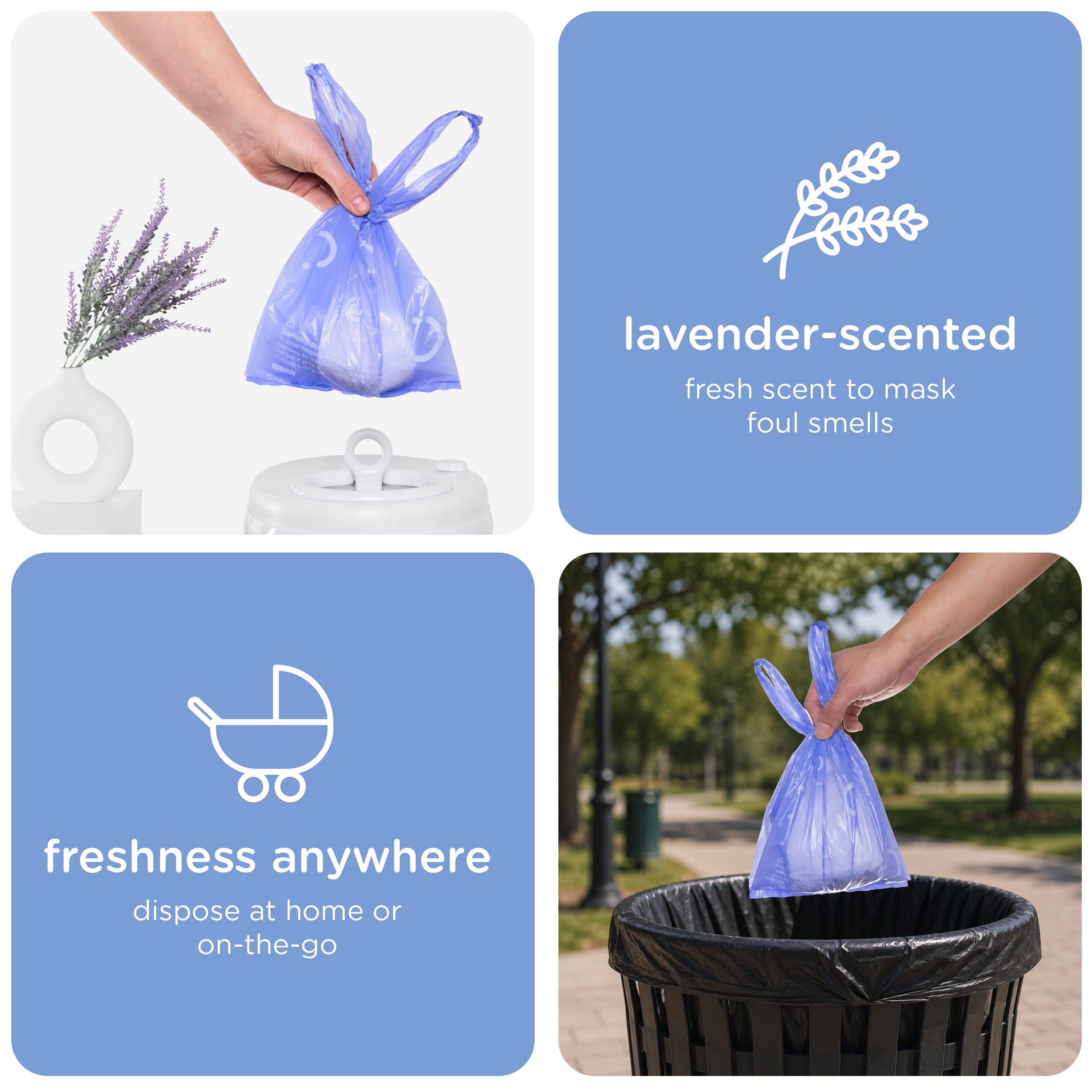 (3 pack) Ubbi Disposable Diaper Sacks, Lavender Scented, Easy-to-Tie Tabs, Diaper Disposal , 200 Count, Newborn