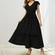 thumbnail image 2 of Vestido largo con cuello en V y encaje floral para mujer talla grande - Diseño fluido, tejido cómodo, primavera/otoño - Tallas S-XXL, versátil para fiestas, 2 of 5