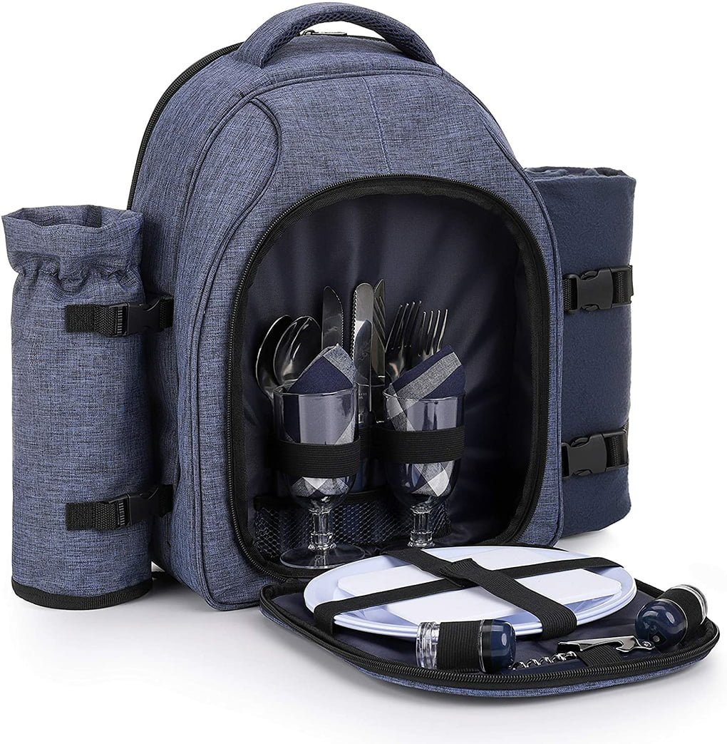Picnic Backpack for 4 Persons with Cooler Bag+Insulated bottle Holder Tableware 