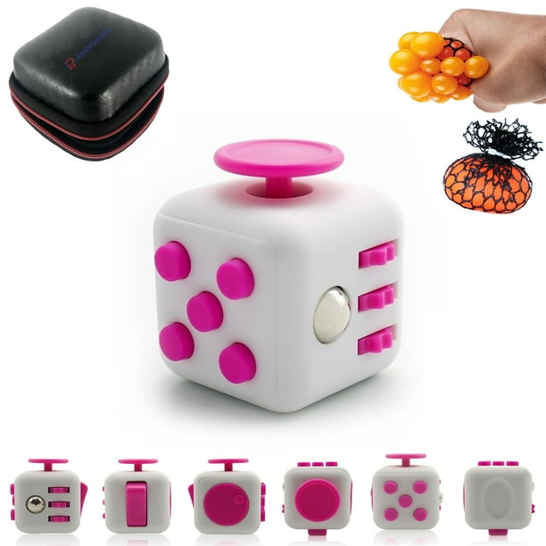Fidget Cube With Case And Mesh Ball Hand Toy Relieves Stress White Pink Walmart Com Walmart Com