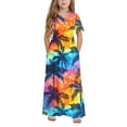 thumbnail image 6 of SGFCWSX Girls Maxi Dress Print Short Sleeve with Pockets Summer Casual Round Neck Elastic Waist Kids Long Dress Multicolor Size 7 Years, 6 of 9