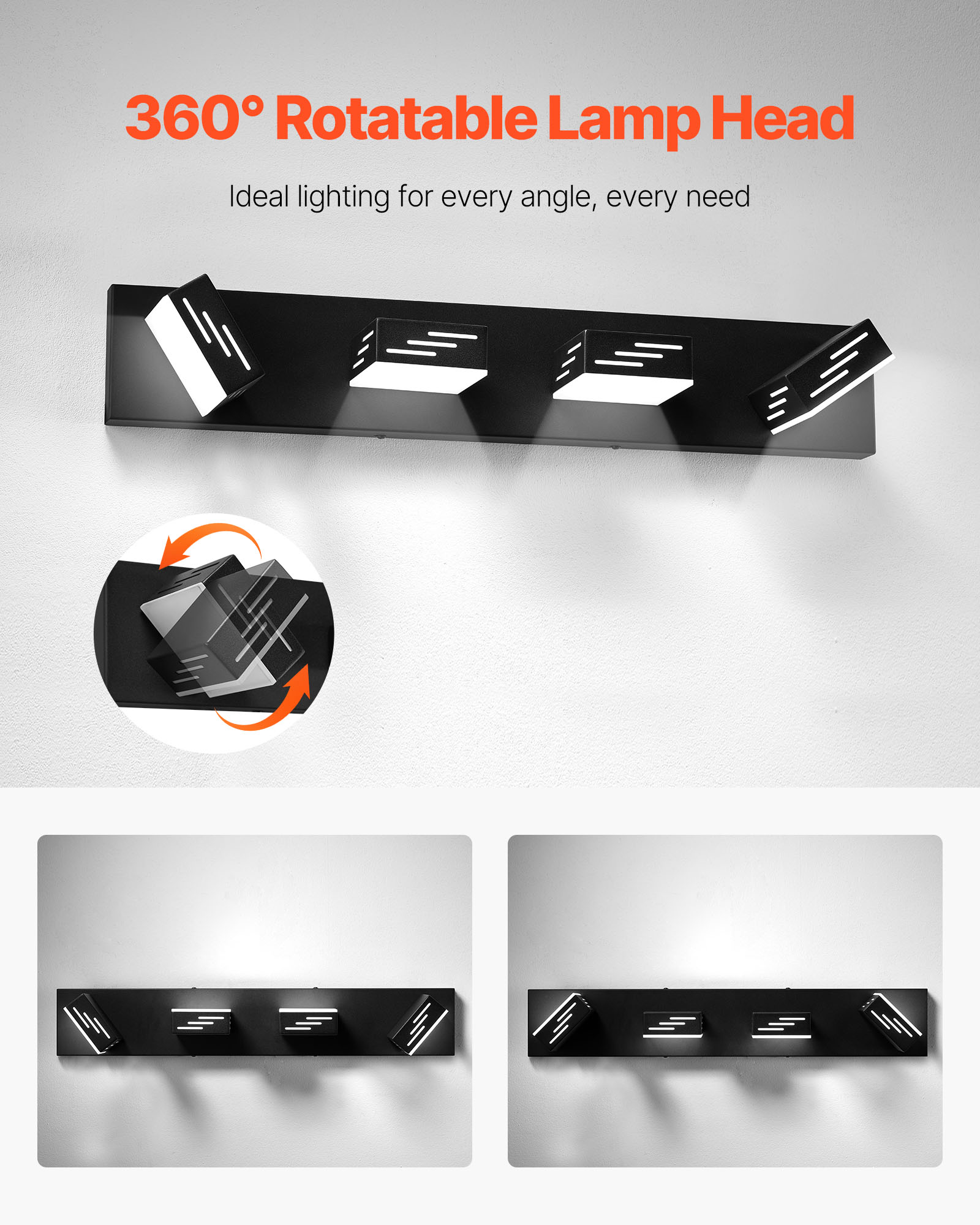 VEVOR 4-Light LED Modern Vanity Light Fixtures,25.59-Inch,Black Finish Bathroom Wall Lighting Fixture Over Mirror, with IP44 Waterproof, for Bathroom, Living Room, Bedroom, Hallway, Cool White 6000K