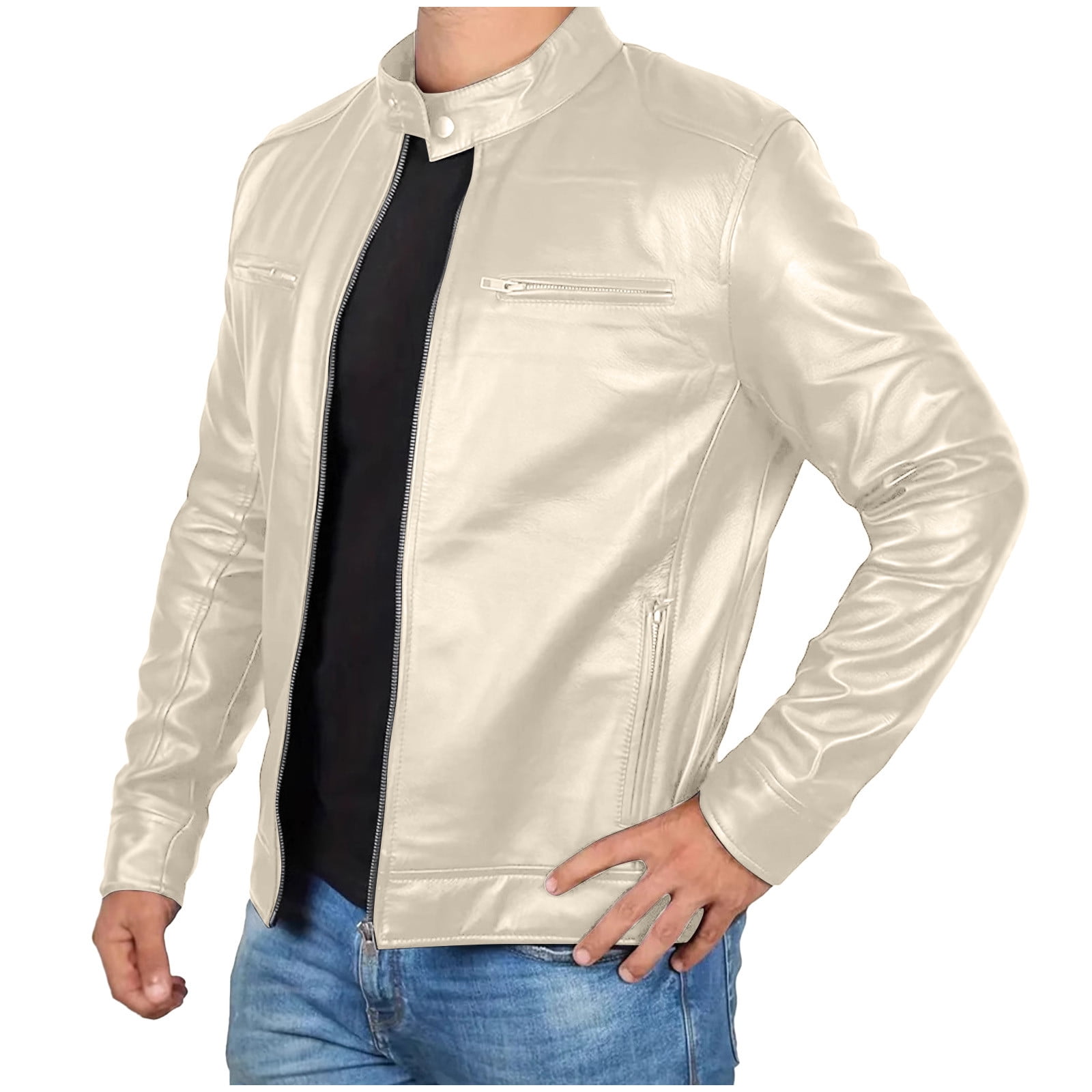USNSM (S-5XL) Big and Tall Men's Faux Leather Jacket Stand Collar
