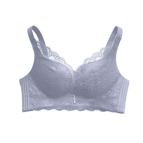 Womens Sports Bras Padded Ladies Comfortable Breathable No Underwire Lace Push up Bra Woman Underwear V-Neck Lightly Lined Bra Feature Hook and Eye Closure T-Shirt Bra Style Y-589 , Gray 32