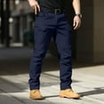 thumbnail image 2 of PUYAHG Men's Cargo Pants Long Straight Leg Elastic Waisted Work Outdoor Utility Business Activities Trousers for Man Navy,S, 2 of 5