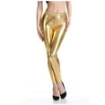 thumbnail image 7 of Glisme Womens Pants Stretchy Leather Leggings Pants Black High Waisted Tights Trend Trousers Gold, 7 of 7