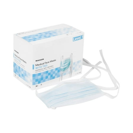 McKesson Medical Face Masks with Ties, Pleated, Non-Sterile - Level 1, Blue, 50 Count, 6 Packs, 300 Total