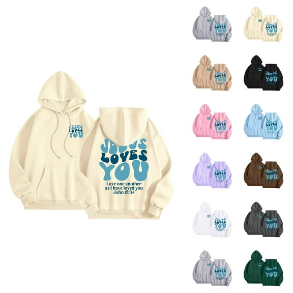 Christian Hoodies for Women 2025 Jesus Loves You Y2K Graphic Hoodie with Pockets Hooded Sweatshirt Women Pullover