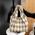thumbnail image 3 of Bolso esponjoso para mujer, bolso Hobo sencillo de gran capacidad, bolso de invierno para niñas con entramado de diamantes, 3 of 7