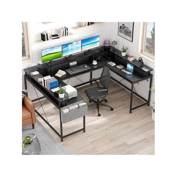 126-pulgada u shaped gaming escritorio: con monitor stand, LED lights, reversible shape, power outlets, almacenamiento bag, y hooks - ideal para para a grande de esquina oficina