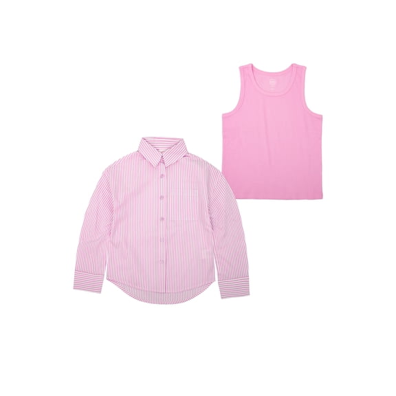 Wonder Nation Girls' Long Sleeve Button-up Shirt and Rib Tank, Sizes 4-18 & Plus