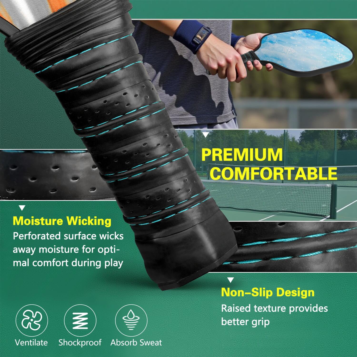 Pickleball Paddles Set Of 2, Fiberglass Surface, Ice Crystal Print, 4 Balls & Bag