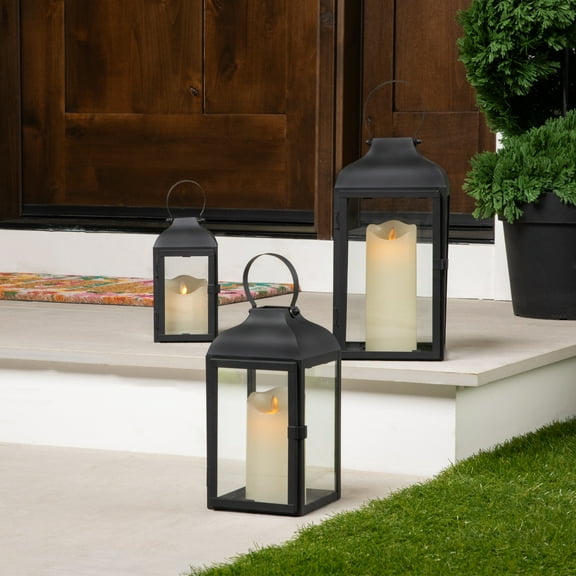 Northlight Metal Candle Lanterns with Handles - 12.75" - Black - Set of 3