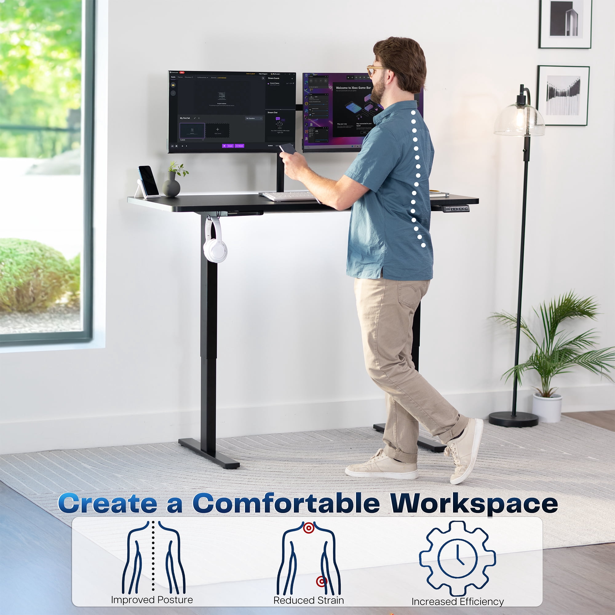 VIVO Electric 60” x 24” Stand Up Desk | Black Table Top, Black Frame