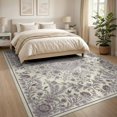 thumbnail image 3 of ODIKA 8'x10' Washable Area Rug Durable, Non-Slip Purple Lilac Ornamental Scrolling Border Lavendar Pink Wisteria for Living Room, Under Sectional, Family, 3 of 7