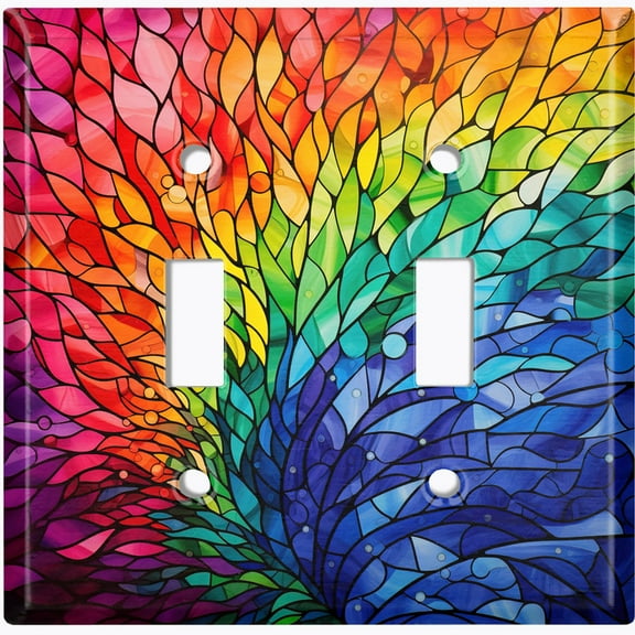 Metal Light Switch Wall Plate Outlet Cover (Printed Image of Abstract Stained Glass Flower - Double Toggle)