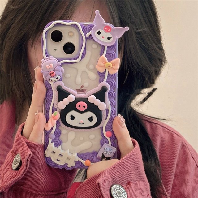 Funda de teléfono Sanrio Hello Kitty Cinnamoroll Kuromi para IPhone 14, 13, 12, 11 Pro Max, 14 Pro, cubierta trasera de crema anticaída Fivean unisex