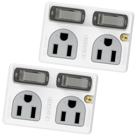 2-Pack HITRENDS American Style Dual Switching Power Adapter, 2AC Outlet, 2-Pin 3-Hole, 1875W/15A