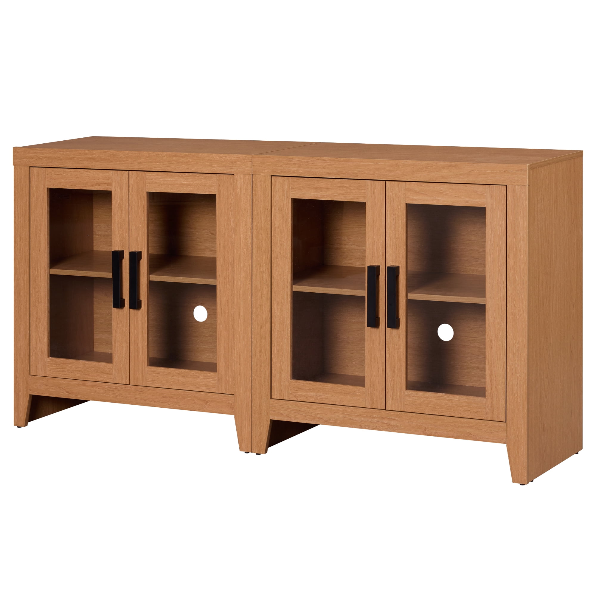 WAMPAT Modern Farmhouse TV Stand up to 70"TV, Entertainment Center with Tempered Glass Doors & Adjustable Shelves, Mocha