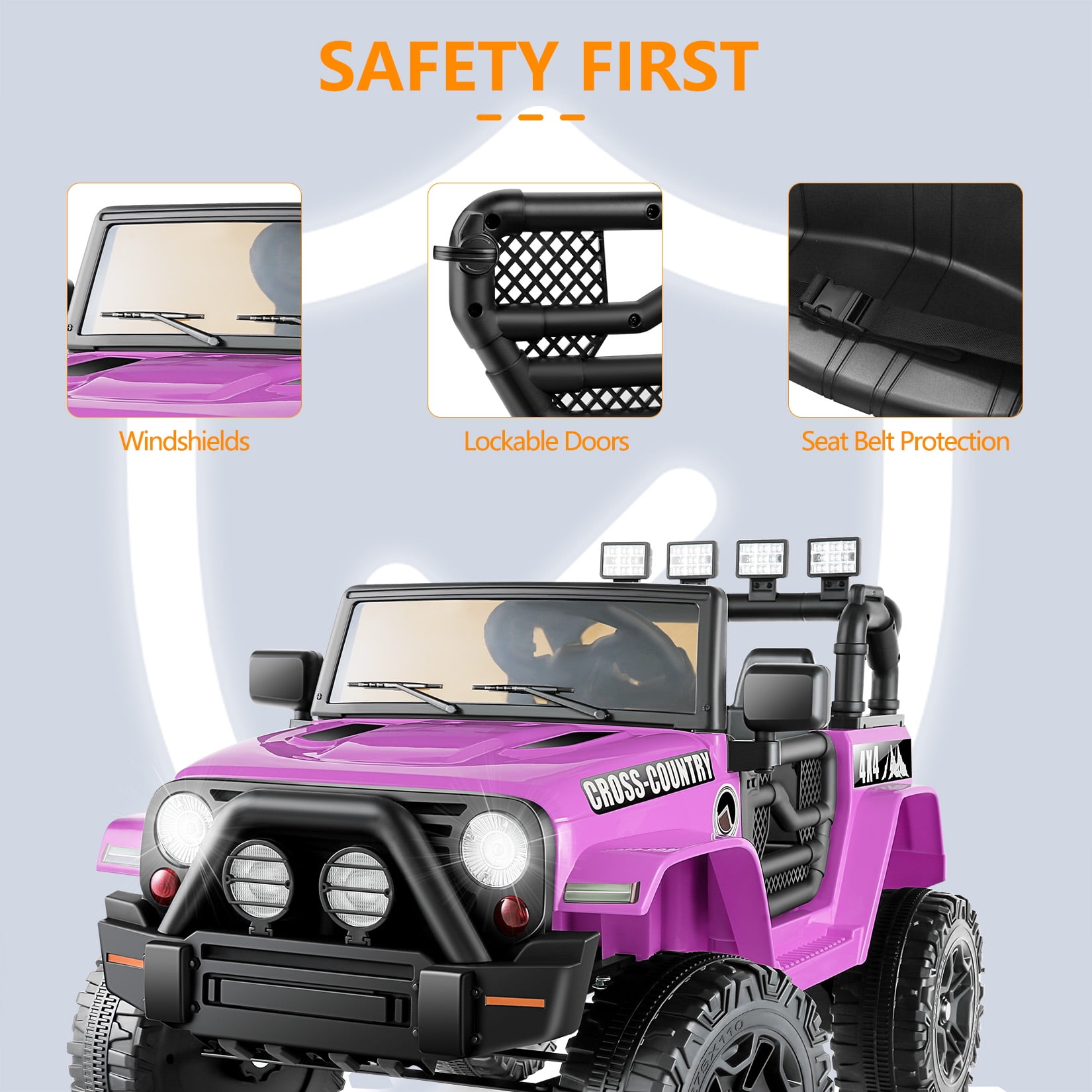 Funcid Ride on Truck Car, Kids 12V Electric Ride on Toys with Parent Remote Control, Spring Suspension, Bluetooth Music, LED Lights - Pink