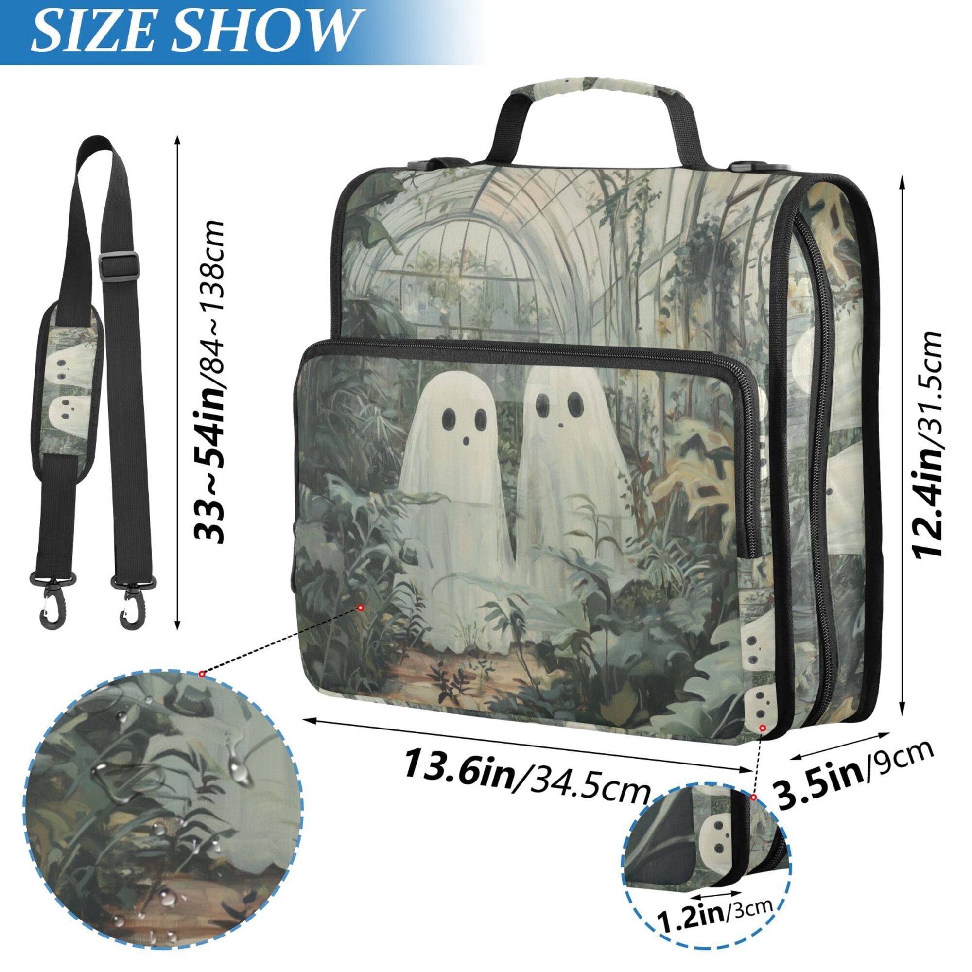 FORMRS Zipper Binder with Shoulder Strap 2-inch Ring 500 Sheet Capacity File Bag, Ghosts Playing in A Garden