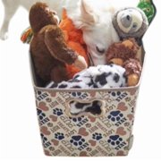 Rectangle Collapsible Pet Toy Storage Bin – Tan Novelty Paws Design (14.25 x 10.5 x 10)