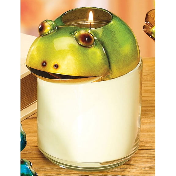 CC Home Furnishings 5.5" Green and White Hand Painted Frog Jar Candle Topper
