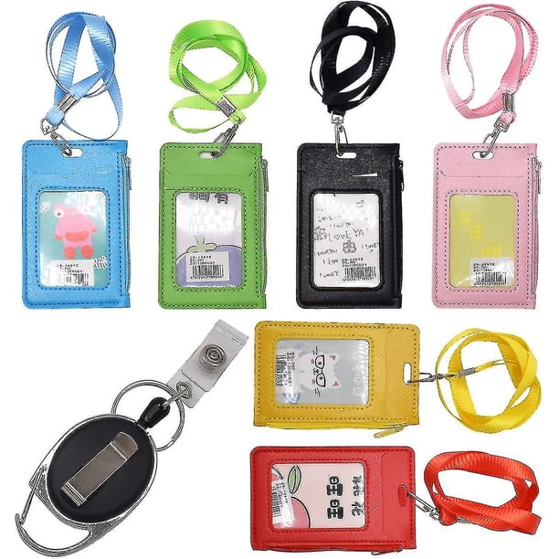 6 Pcs Heavy Duty Leather Badge Lanyard Holder With Lanyard Neck Strap 6 Pcs