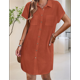 thumbnail image 5 of Vestido Camisero Informal de Verano para Mujer, de Algodón y , con Escote en V, Botones, Corta y Cintura Holgada, Color Naranja y Rojo Talla M, 5 of 7
