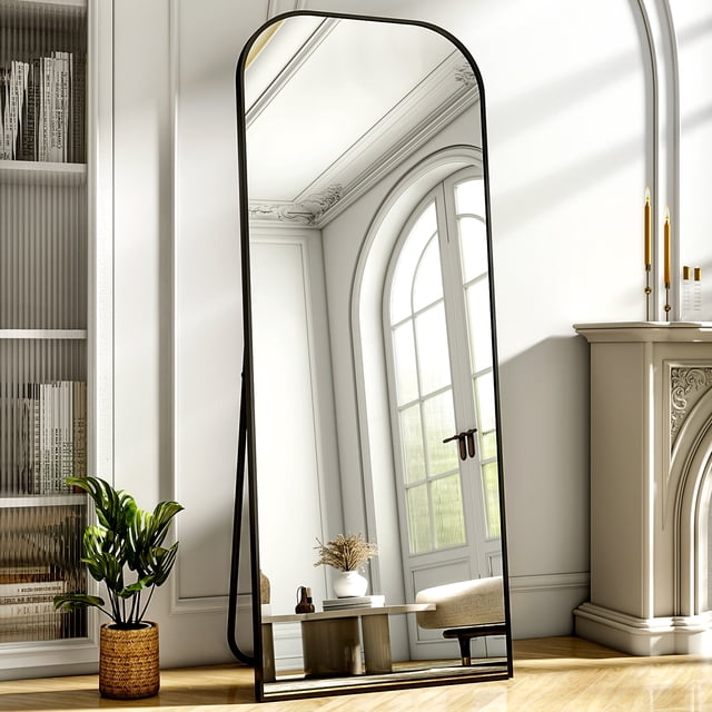 BEAUTYPEAK Miroir Pleine Longueur à Sommet Arrondi 21"x57 Pouces Miroir sur Pied, Noir