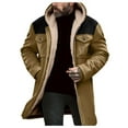 thumbnail image 4 of Txeol Mens Suede Jackets Zip Up Plush Collar Coats Winter Faux Leather Mid Hooded Jackets with Pockets,Khaki,S, 4 of 10