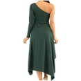 thumbnail image 4 of Plus Size Womens Emerald Green One Shoulder Dress, 4 of 5