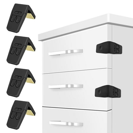 Cabinet Locks for Babies - 4 Pack Child Proof Cabinet Locks Child Safety Locks for Cabinets Baby Proofing Angle Type Drawer Locks Latches with Strong Adhesive for Drawers Doors Cabinets Black