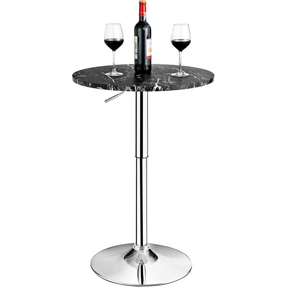 Byroce Round Bar Table, Cocktail Table Height Adjustable with 360° Swivel Top, Silver Leg & Base, High Pub Table for Bistro, Parties, Cafe, Kitchen and Dining Room (1, Black)