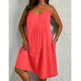 thumbnail image 2 of WTOBBY Women's Plus Size Casual Solid Color Round Neck Sleeveless Pleated Camisole Dress with Pocket, Flowy and Comfortable Fit for Everyday Wear, Fashionable and Breathable Design,Watermelon Red XL, 2 of 5