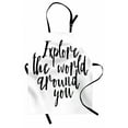 thumbnail image 1 of Saying Apron, Explore the World Around You Cursive Typography Pattern on Plain Background, Unisex Kitchen Bib with Adjustable Neck for Cooking Gardening, Adult Size, Charcoal Grey, by Ambesonne, 1 of 4