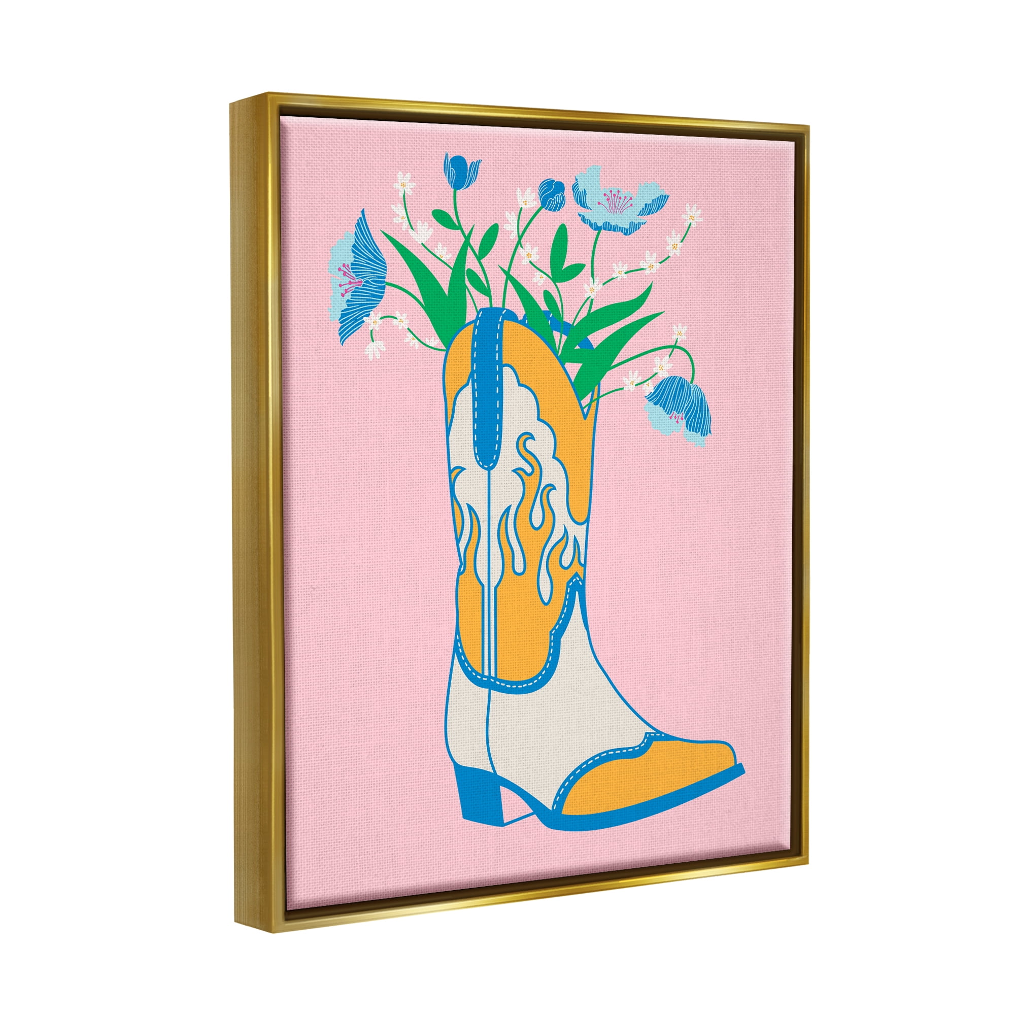Stupell Industries Pastel Cowgirl Boot Botanical & Floral Painting Gold Floater Framed Canvas Art Print Wall Art, 25 x 31