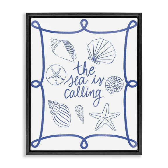 Stupell Industries Sea Is Calling with Shells Nautical & Beach Painting Black Floater Framed Canvas Art Print Wall Art, 17 x 21