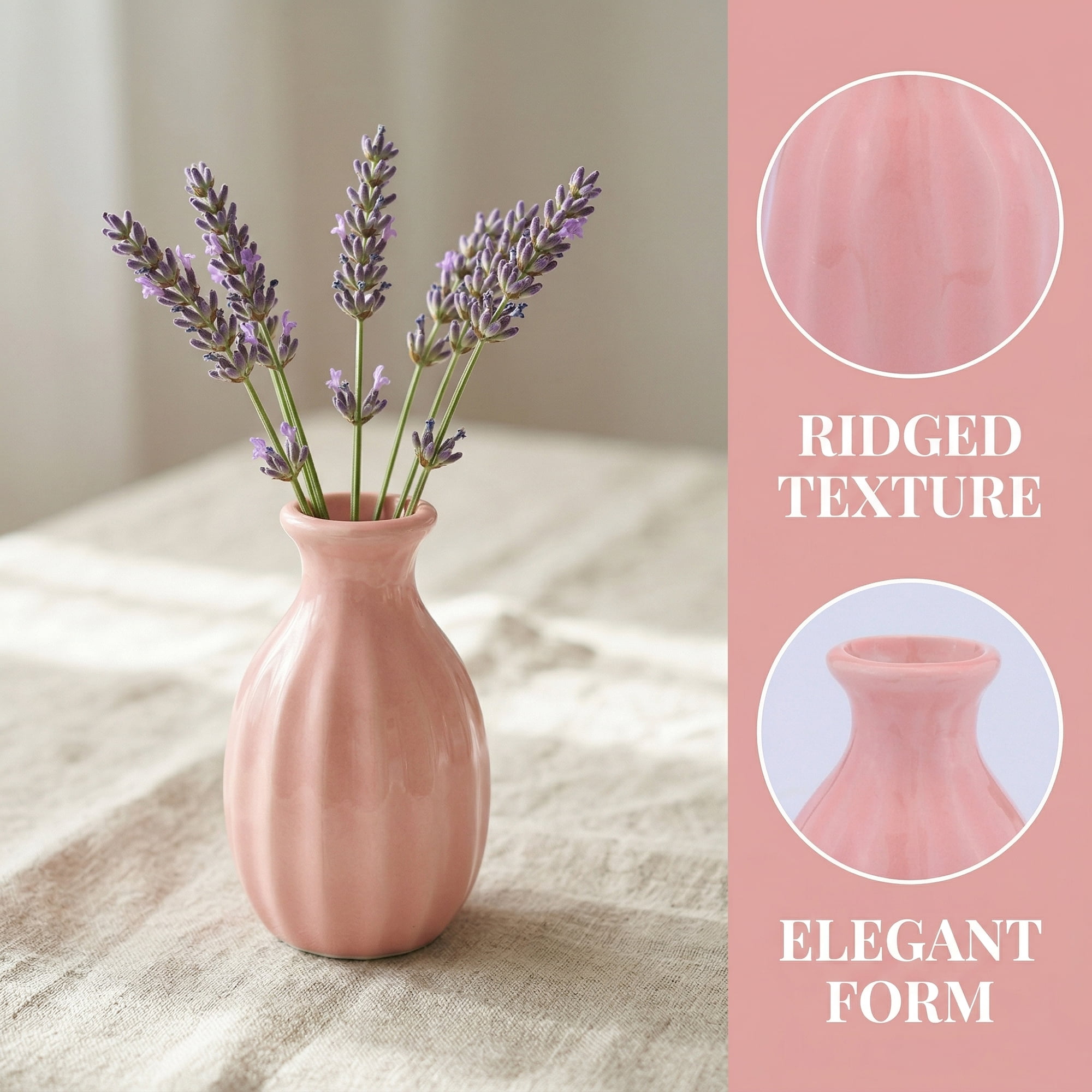 Unique Bargains Mini Ceramic Bud Tiny Matte Vase for Desktop Pink 1.8"L x 1.8"W x 3"H