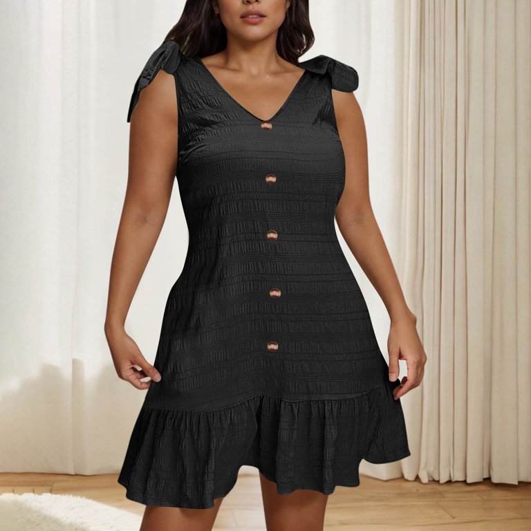 black textured mini dress Black Textured Deep V Neck Sleeveless Mini Dress main image 1