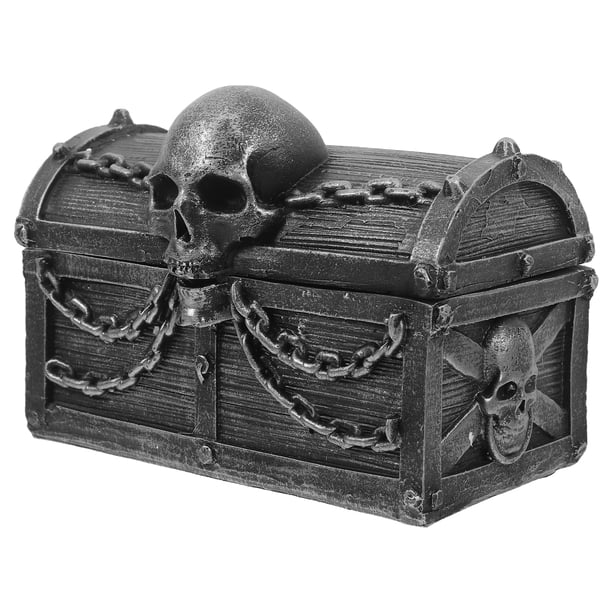 Cofre del tesoro con forma de calavera, organizador multifuncional de resina para guardar joyas, decoración de escritorio de Halloween para guardar objetos pequeños.