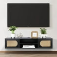 thumbnail image 2 of Chicgrowth 39" Floating TV Stand Wall Mounted, Modern Media Console for Living Room, Rattan Floating TV Shelf, Floating TV Cabinet Under TV Shelf, Entertainment Center Cabinet for Bedroom, Black, 2 of 5