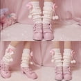 thumbnail image 4 of Calentadores de piernas para mujeres y niñas, con lazo de peluche, cubrepiés de punto, calcetines hasta la rodilla, 4 of 8