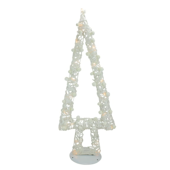 Northlight Lighted Glitter String and Cotton Ball Christmas Tree Decoration - 34"