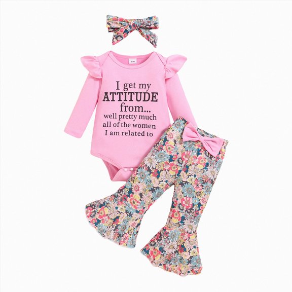 Toddler Girl Clothes Flying Sleeve Knit Ribbed Tops Floral Bell Bottom Pants Infant Baby Fall Winter Outfits