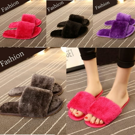 fluffy design open toe flat shoes