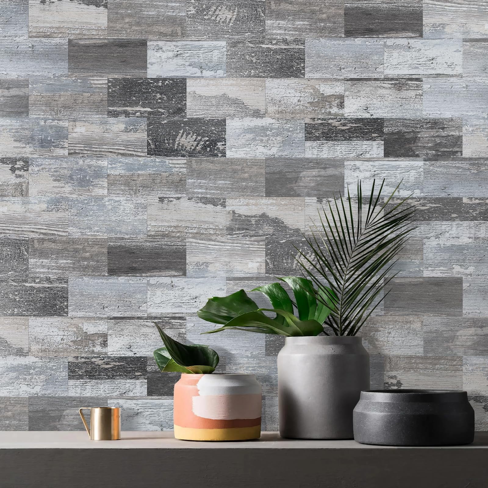 100-piece Peel And Stick Backsplash Seamless 3''x6'' Distressed Wood Pvc Subway On For Kitchen/bathroom/laundry Room