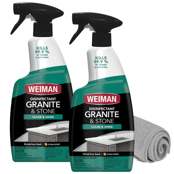 Weiman Disinfectant Granite Daily Clean & Shine - 24 fl oz (2 Pack) Safely Clean Disinfect and Shine Granite Marble Soapstone Quartz Quartzite & Slate (NEW LOOK)