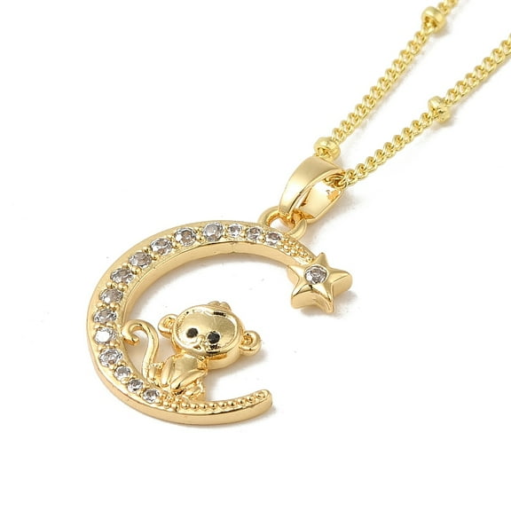 6 pc Brass Micro Pave Clear Cubic Zirconia Pendants Necklaces The 12 Animals of the Chinese Zodiac Real 18K golden Plated Monkey 17.28 inch(43.9cm)